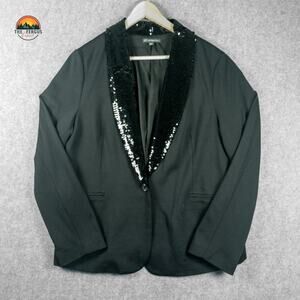 Adrianna Papell Single-Breasted Blazer Black Sequin NYE Holiday Women's Size L